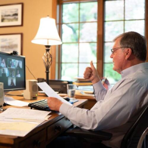 Back in the classroom, Haas enjoys teaching remotely